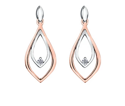 14K White & Rose Gold 0.04cttw Canadian Diamond Drop Earrings 