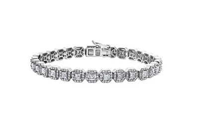 14K White Gold & Palladium Alloy (hypoallergenic) 5.42cttw Princess Canadian Diamond Tennis Bracelet