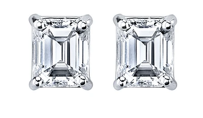14K White Gold & Palladium Alloy (hypoallergenic) 1.00cttw Canadian Emerald Cut Diamond Stud Earrings