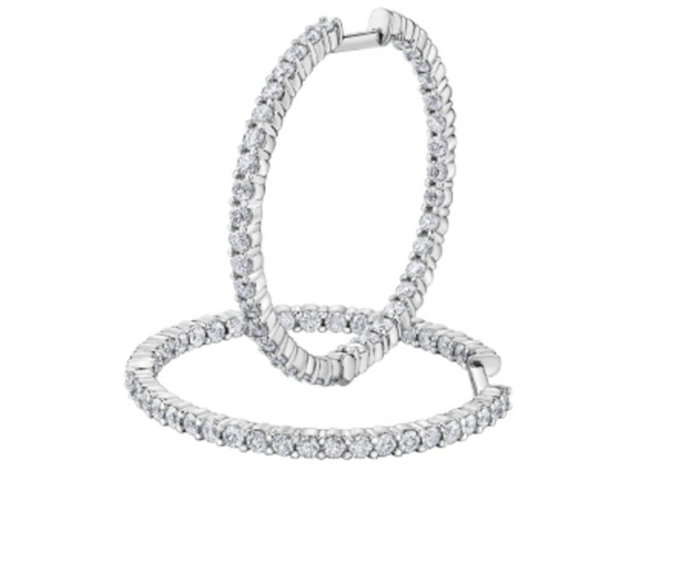 14K White Gold & Palladium Alloy (hypoallergenic) 2.00-4.00cttw Canadian Diamond Hoop Earrings - / Carat Total