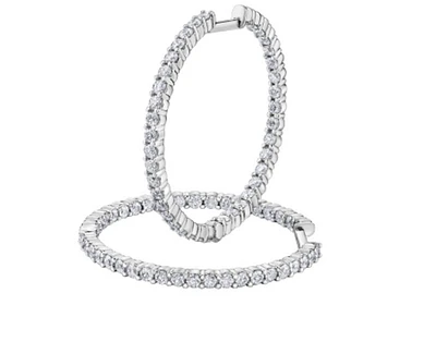 14K White Gold & Palladium Alloy (hypoallergenic) 2.00-4.00cttw Canadian Diamond Hoop Earrings - / Carat Total