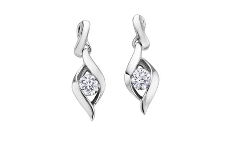 14K White Gold 0.18cttw Canadian Diamond Channel Set Earrings