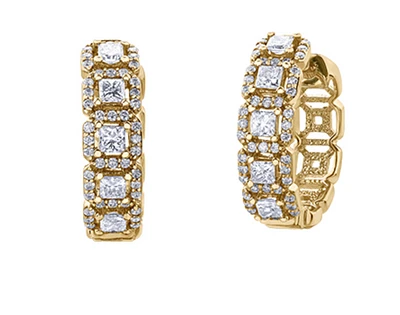 18K Yellow Gold & Palladium Alloy (hypoallergenic) 1.08cttw Canadian Diamond Hoop Earrings