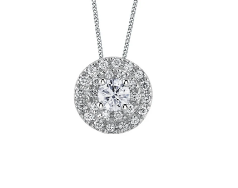 18K White Gold & Palladium Alloy(hypoallergenic) 0.50cttw Canadian Diamond Halo Pendant