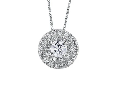18K White Gold & Palladium Alloy(hypoallergenic) 0.50cttw Canadian Diamond Halo Pendant