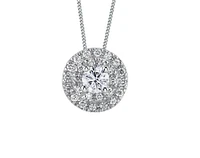 18K White Gold & Palladium Alloy(hypoallergenic) 0.50cttw Canadian Diamond Halo Pendant
