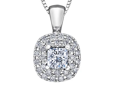 18K White Gold & Palladium Alloy(hypoallergenic) 0.50cttw Canadian Princess Diamond Pendant