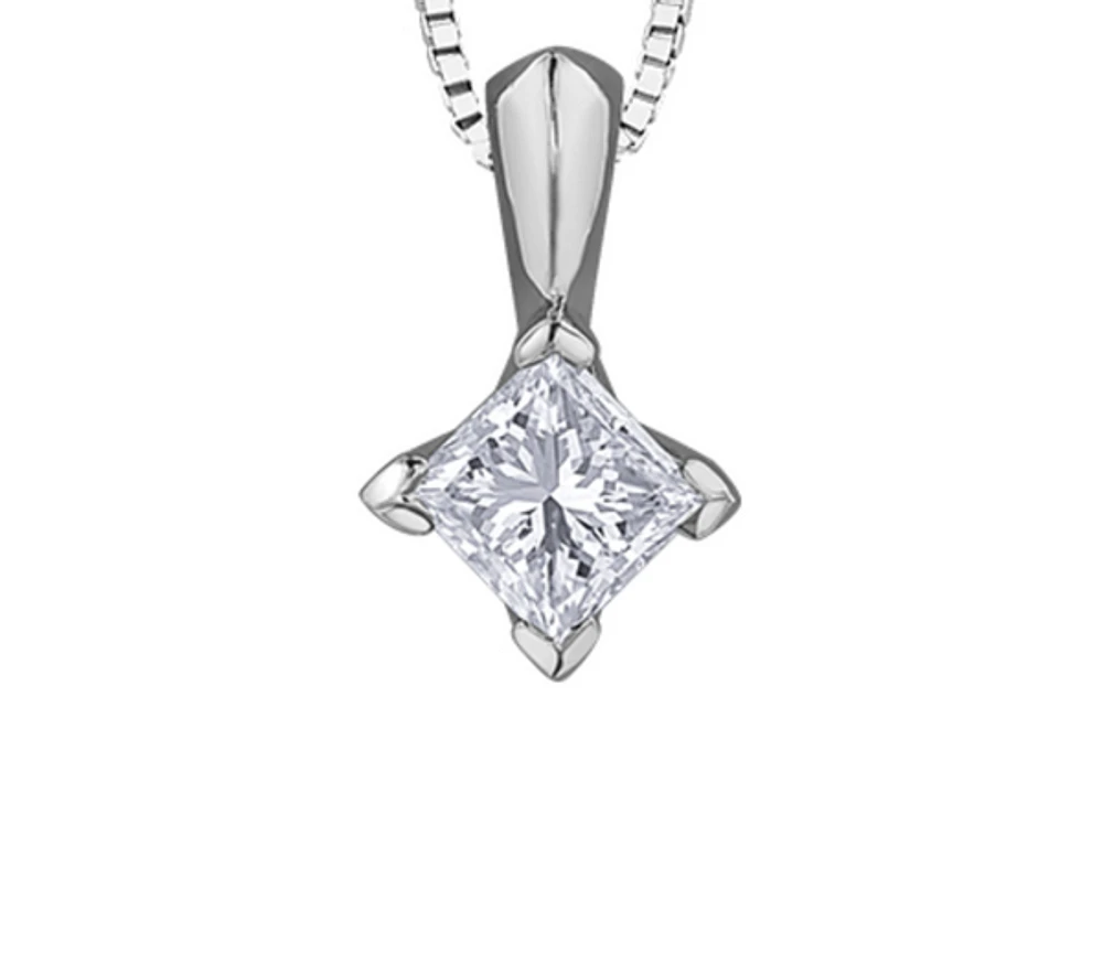 18K White Gold & Palladium Alloy(hypoallergenic) 0.20cttw Canadian Princess Diamond Pendant