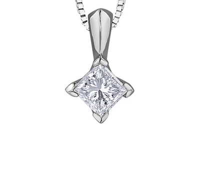 18K White Gold & Palladium Alloy(hypoallergenic) 0.20cttw Canadian Princess Diamond Pendant