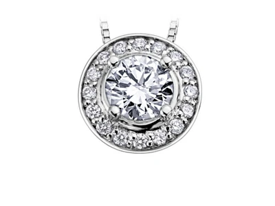 18K White Gold & Palladium Alloy(hypoallergenic) 0.18cttw Canadian Diamond Halo Pendant - 14K
