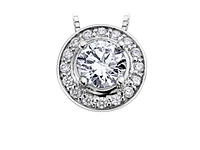 18K White Gold & Palladium Alloy(hypoallergenic) 0.18cttw Canadian Diamond Halo Pendant - 14K