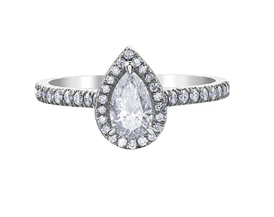 18K White Gold & Palladium Alloy (hypoallergenic) 0.75cttw Canadian Pear Shape Diamond Engagement Ring