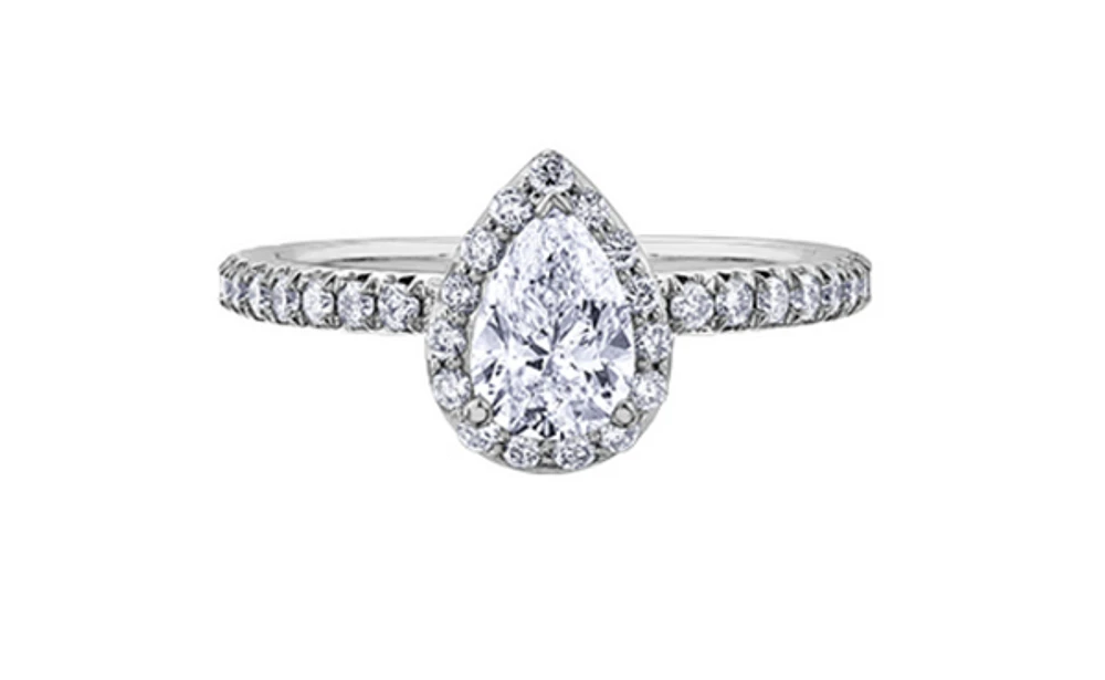 18K White Gold & Palladium Alloy (hypoallergenic) 1.15cttw Canadian Pear Shape Diamond Engagement Ring