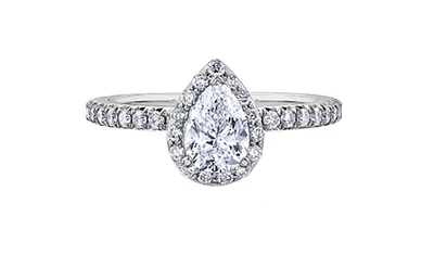 18K White Gold & Palladium Alloy (hypoallergenic) 1.15cttw Canadian Pear Shape Diamond Engagement Ring