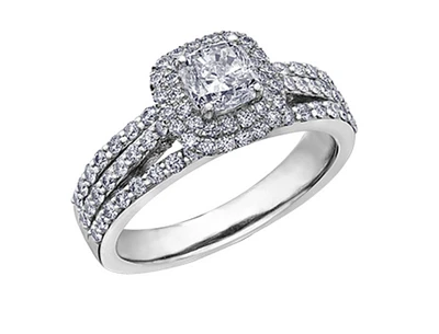 18K White Gold & Palladium Alloy (hypoallergenic) 1.10cttw Canadian Cushion Cut Diamond Engagement Ring