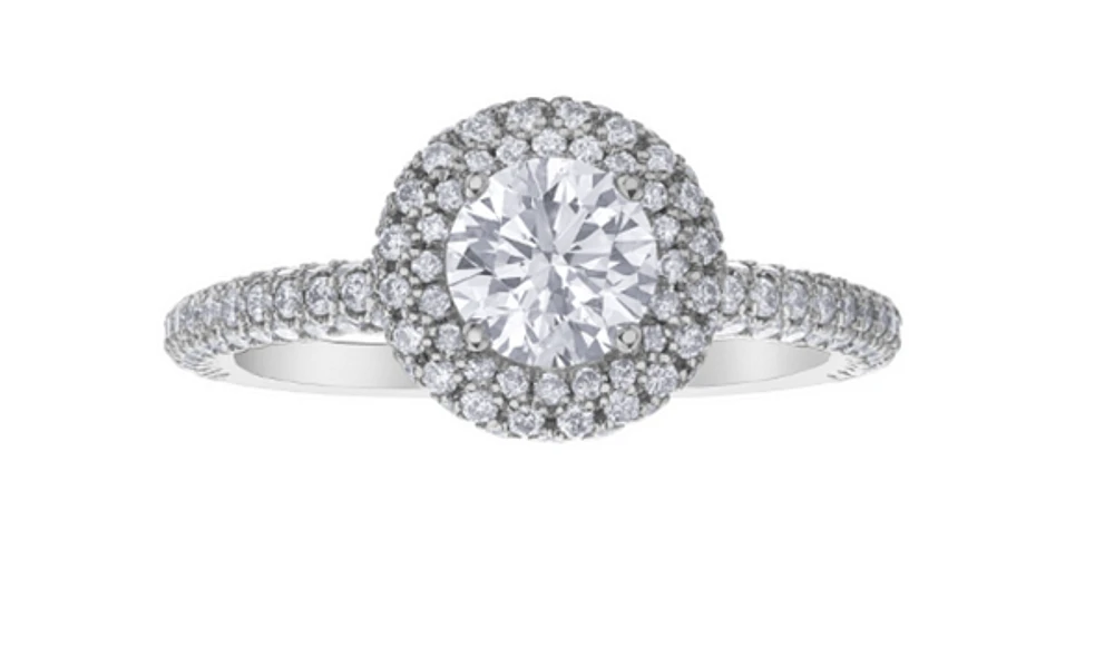 18K White Gold & Palladium Alloy (hypoallergenic) 1.63cttw Canadian Diamond Engagement Ring