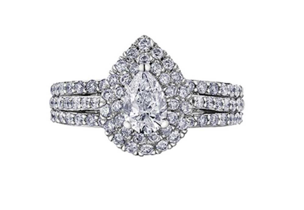 18K White Gold & Palladium Alloy (hypoallergenic) 1.35cttw Canadian Pear Shape Diamond Engagement Ring
