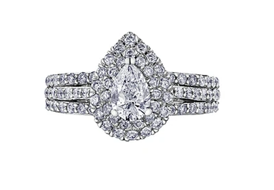 18K White Gold & Palladium Alloy (hypoallergenic) 1.35cttw Canadian Pear Shape Diamond Engagement Ring