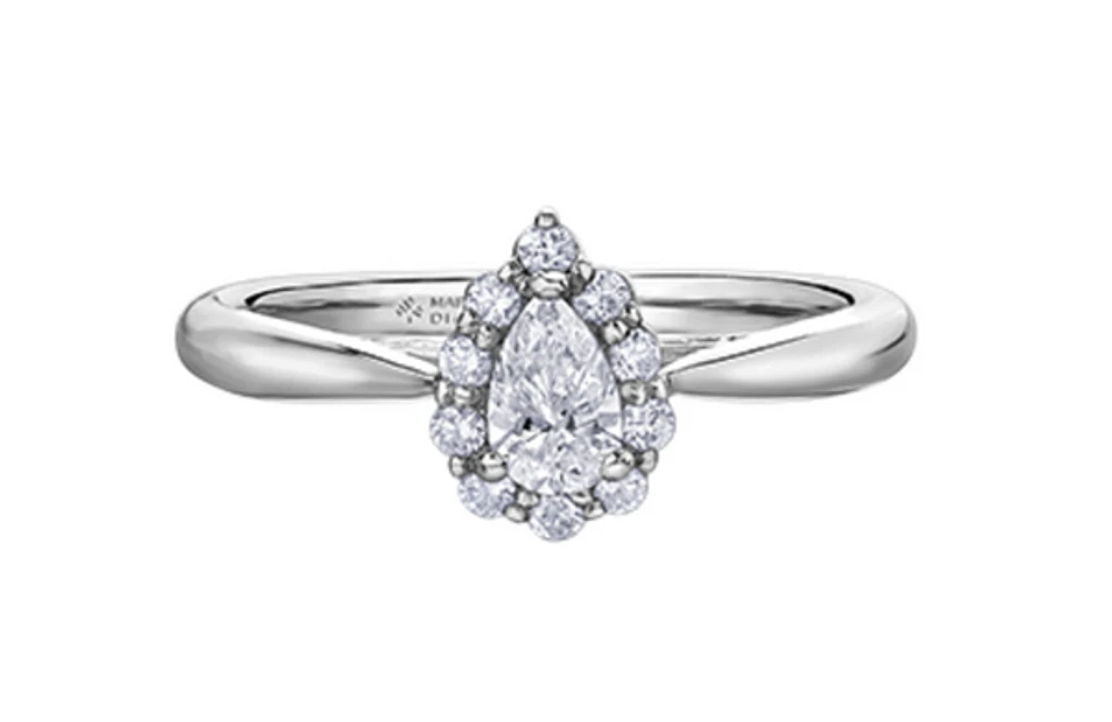 18K White Gold & Palladium Alloy (hypoallergenic) 0.50cttw Canadian Pear Shape Diamond Engagement Ring