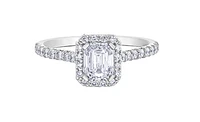 18K White Gold & Palladium Alloy (hypoallergenic) 1.47cttw Canadian Emerald Cut Diamond Engagement Ring