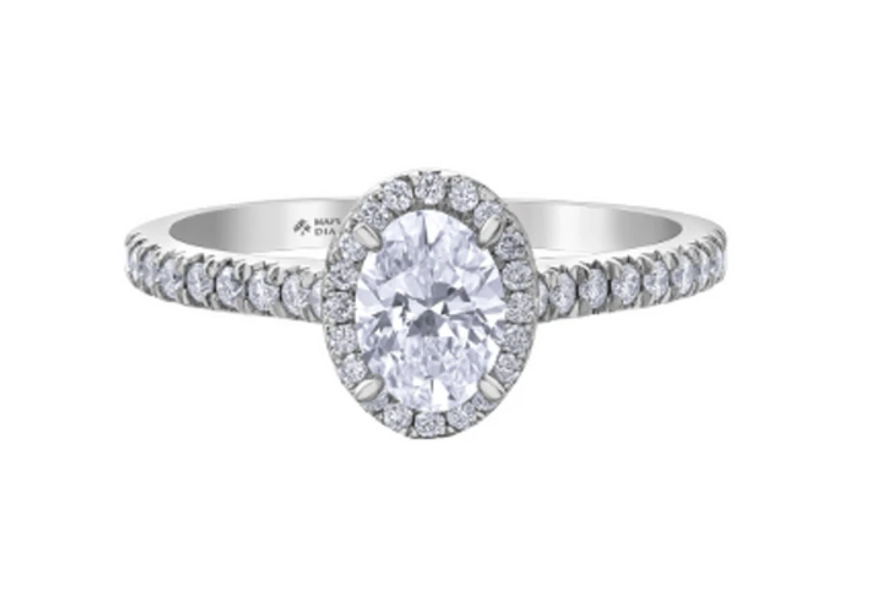 18K White Gold & Palladium Alloy (hypoallergenic) 0.54-1.32cttw Canadian Oval Shape Diamond Engagement Ring - / Carat Total