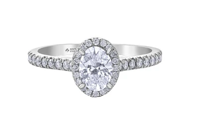 18K White Gold & Palladium Alloy (hypoallergenic) 0.54-1.32cttw Canadian Oval Shape Diamond Engagement Ring - / Carat Total