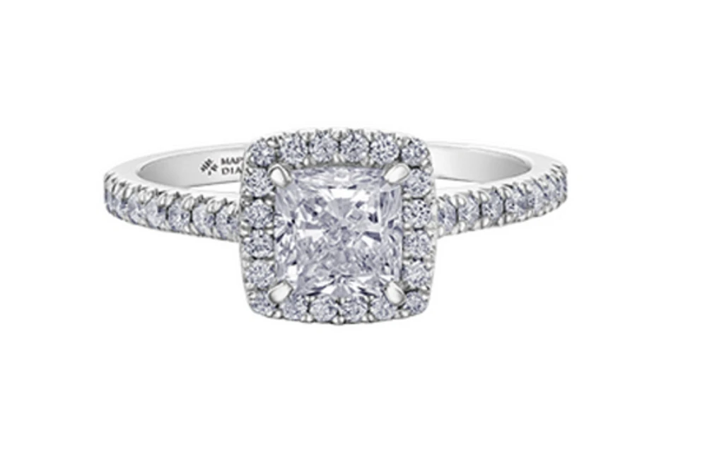 18K White Gold & Palladium Alloy (hypoallergenic) 1.31cttw Canadian Cushion Shape Diamond Engagement Ring