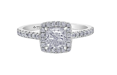 18K White Gold & Palladium Alloy (hypoallergenic) 1.31cttw Canadian Cushion Shape Diamond Engagement Ring