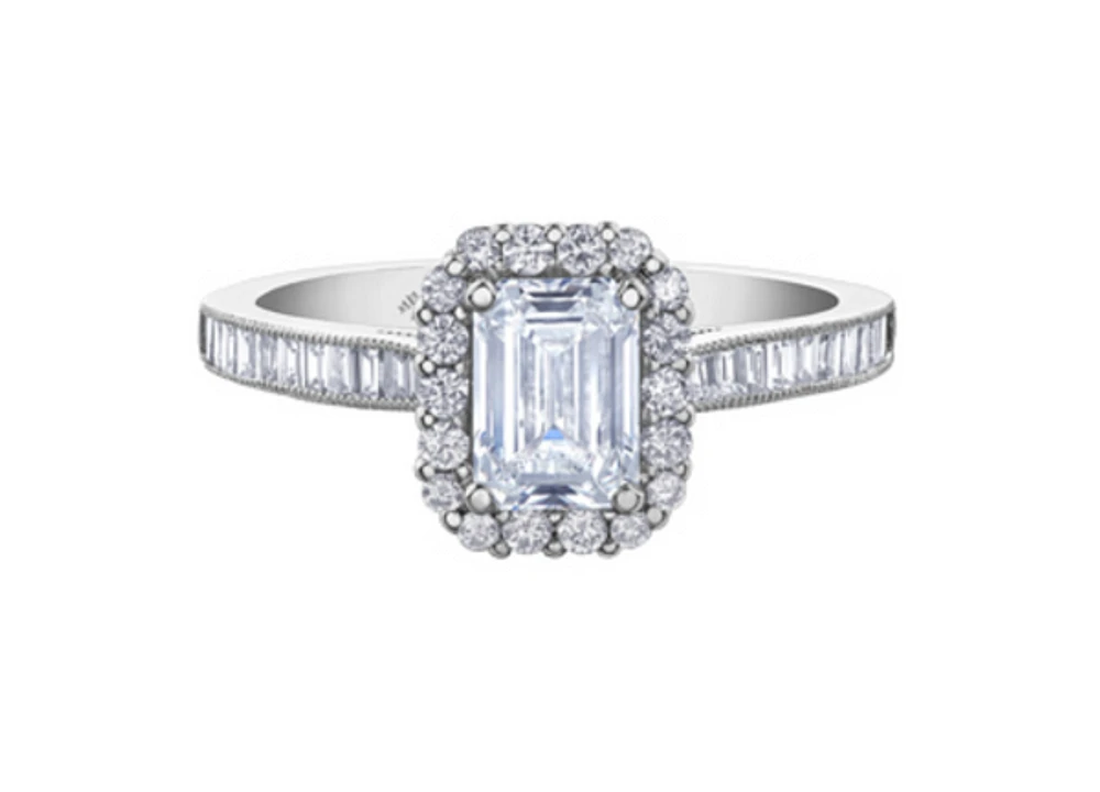 18K White Gold & Palladium Alloy (hypoallergenic) 1.02-1.59cttw Canadian Emerald Shape Diamond Engagement Ring - / Carat Total