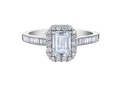 18K White Gold & Palladium Alloy (hypoallergenic) 1.02-1.59cttw Canadian Emerald Shape Diamond Engagement Ring - / Carat Total