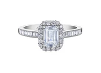 18K White Gold & Palladium Alloy (hypoallergenic) 1.02-1.59cttw Canadian Emerald Shape Diamond Engagement Ring - / Carat Total