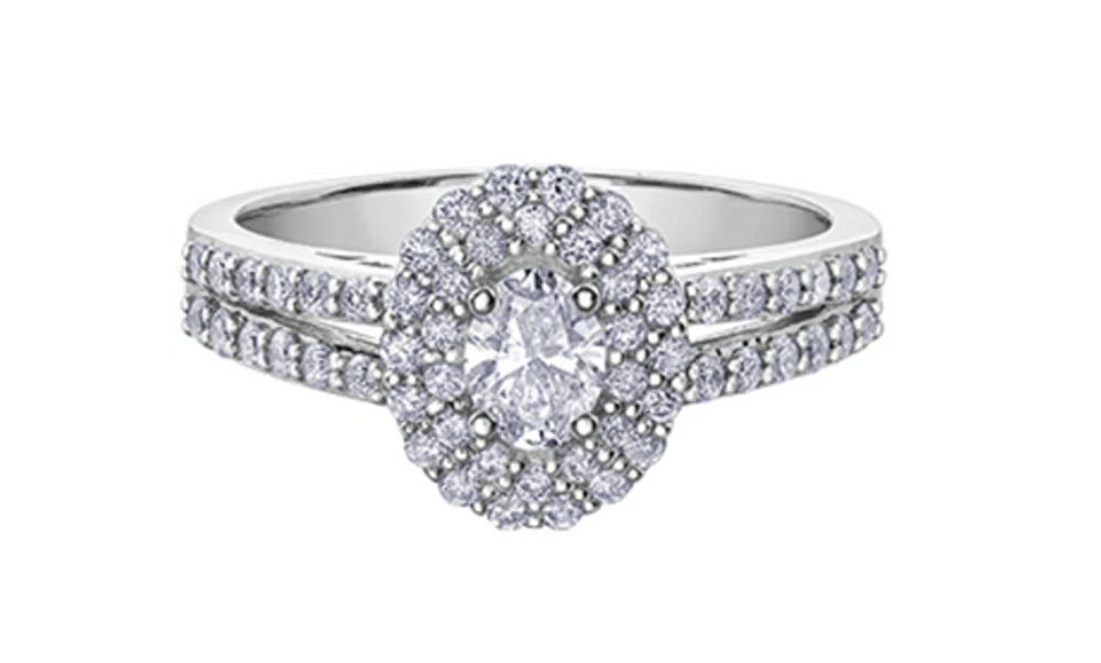 18K White Gold & Palladium Alloy (hypoallergenic)0.81cttw Canadian Diamond Engagement Ring