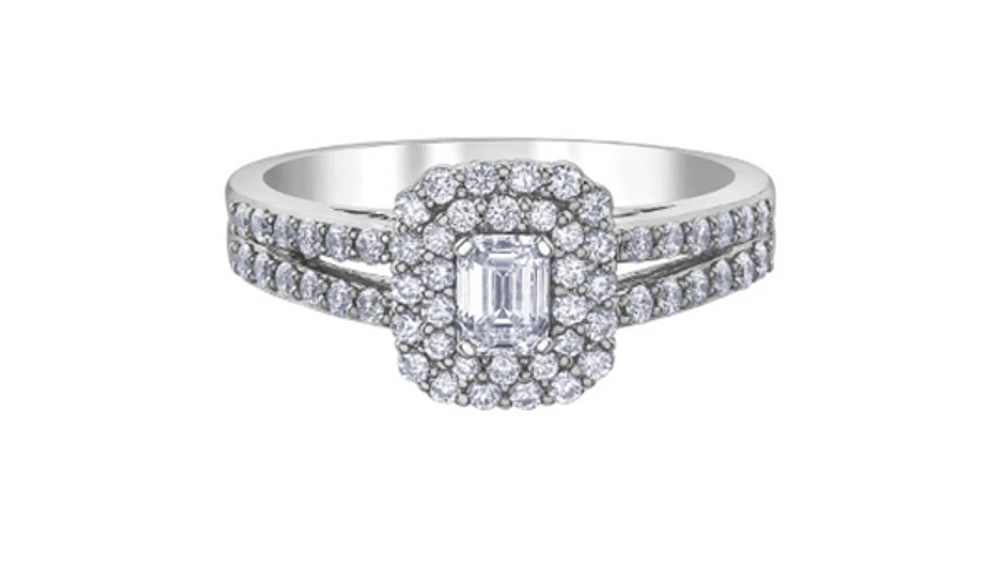 18K White Gold & Palladium Alloy (hypoallergenic) 0.80cttw Canadian Emerald Diamond Engagement Ring