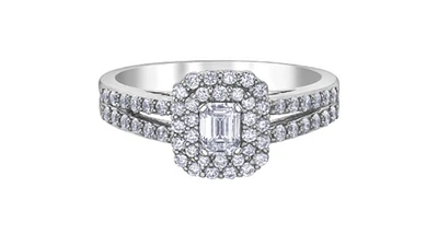 18K White Gold & Palladium Alloy (hypoallergenic) 0.80cttw Canadian Emerald Diamond Engagement Ring