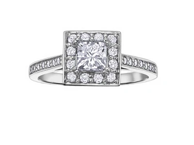 18K White Gold & Palladium Alloy (hypoallergenic) 0.75cttw Canadian Princess Cut Diamond Engagement Ring