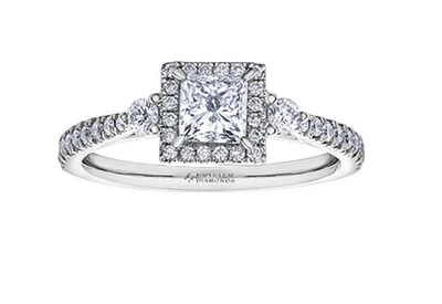 18K White Gold & Palladium Alloy (hypoallergenic) 0.87cttw Canadian Princess Cut Diamond Engagement Ring