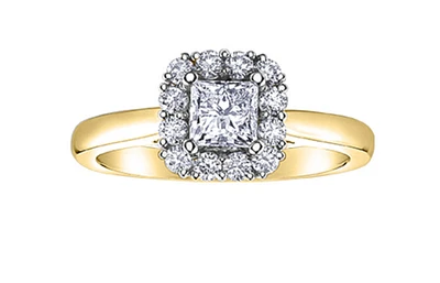 18K Yellow Gold & Palladium Alloy (hypoallergenic) 0.85ttw Princess Cut Canadian Diamond Engagement Ring