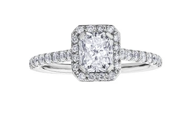 18K White Gold & Palladium Alloy (hypoallergenic) 1.47cttw Canadian Radiant Cut Diamond Engagement Ring