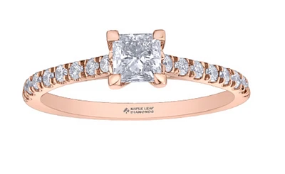 14K Rose Gold 0.75cttw Princess Cut Canadian Diamond Engagement Ring - /