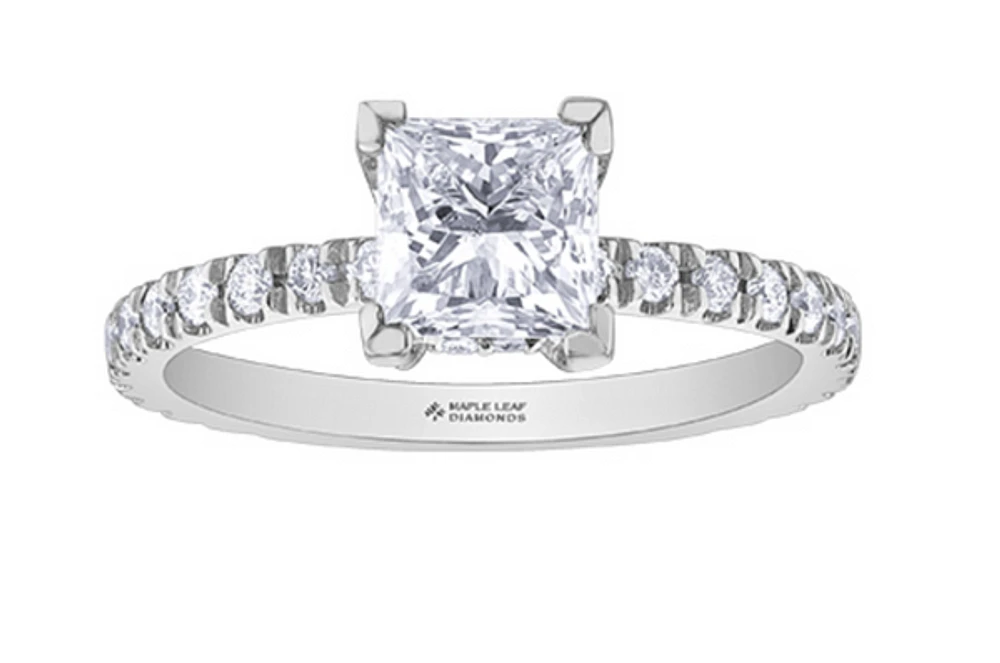 18K White Gold & Palladium Alloy (hypoallergenic) 1.75cttw Canadian Princess Cut Diamond Engagement Ring - /