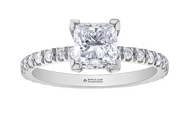 18K White Gold & Palladium Alloy (hypoallergenic) 1.75cttw Canadian Princess Cut Diamond Engagement Ring - /