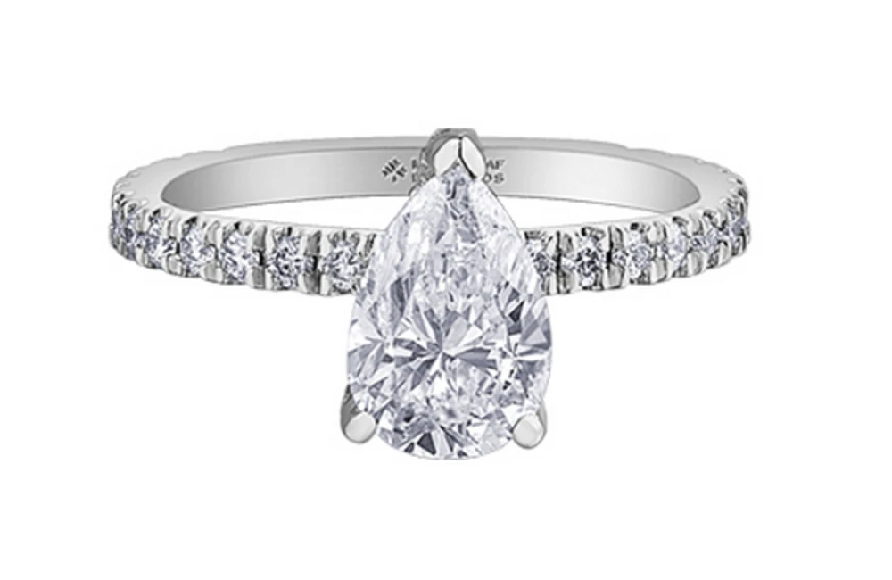 18K White Gold & Palladium Alloy (hypoallergenic) 1.96cttw Canadian Pear Cut Diamond Engagement Ring - /