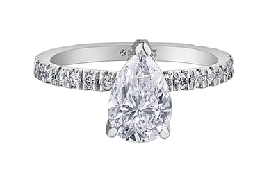 18K White Gold & Palladium Alloy (hypoallergenic) 1.96cttw Canadian Pear Cut Diamond Engagement Ring - /