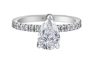 18K White Gold & Palladium Alloy (hypoallergenic) 1.96cttw Canadian Pear Cut Diamond Engagement Ring - /