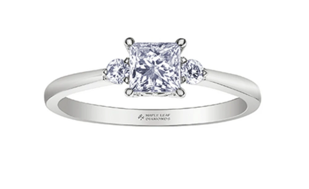 18K White Gold & Palladium Alloy (hypoallergenic) 0.58ttw Princess Cut Canadian Diamond Engagement Ring