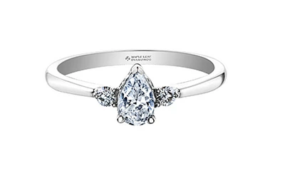 18K White Gold & Palladium Alloy (hypoallergenic) 0.58ttw Pear Cut Canadian Diamond Engagement Ring
