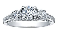 18K White Gold & Palladium Alloy (hypoallergenic) 1.50cttw 3 Stone Canadian Diamond Engagement Ring