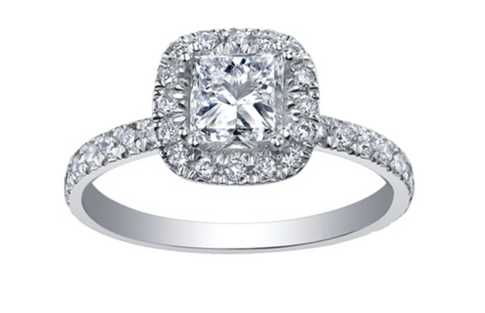 18K White Gold & Palladium Alloy (hypoallergenic) 0.71-1.61cttw Princess Cut Canadian Diamond Engagement Ring - / Carat Total