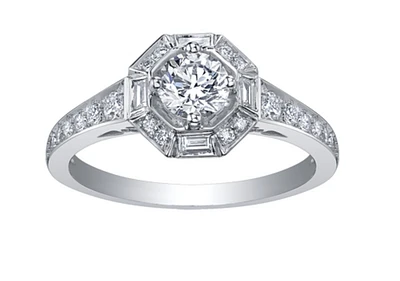 18K White Gold & Palladium Alloy (hypoallergenic) 0.75cttw Canadian Diamond Engagement Ring