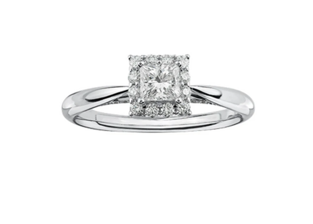 18K White Gold & Palladium Alloy (hypoallergenic) 0.50cttw Princess Canadian Diamond Engagement Ring